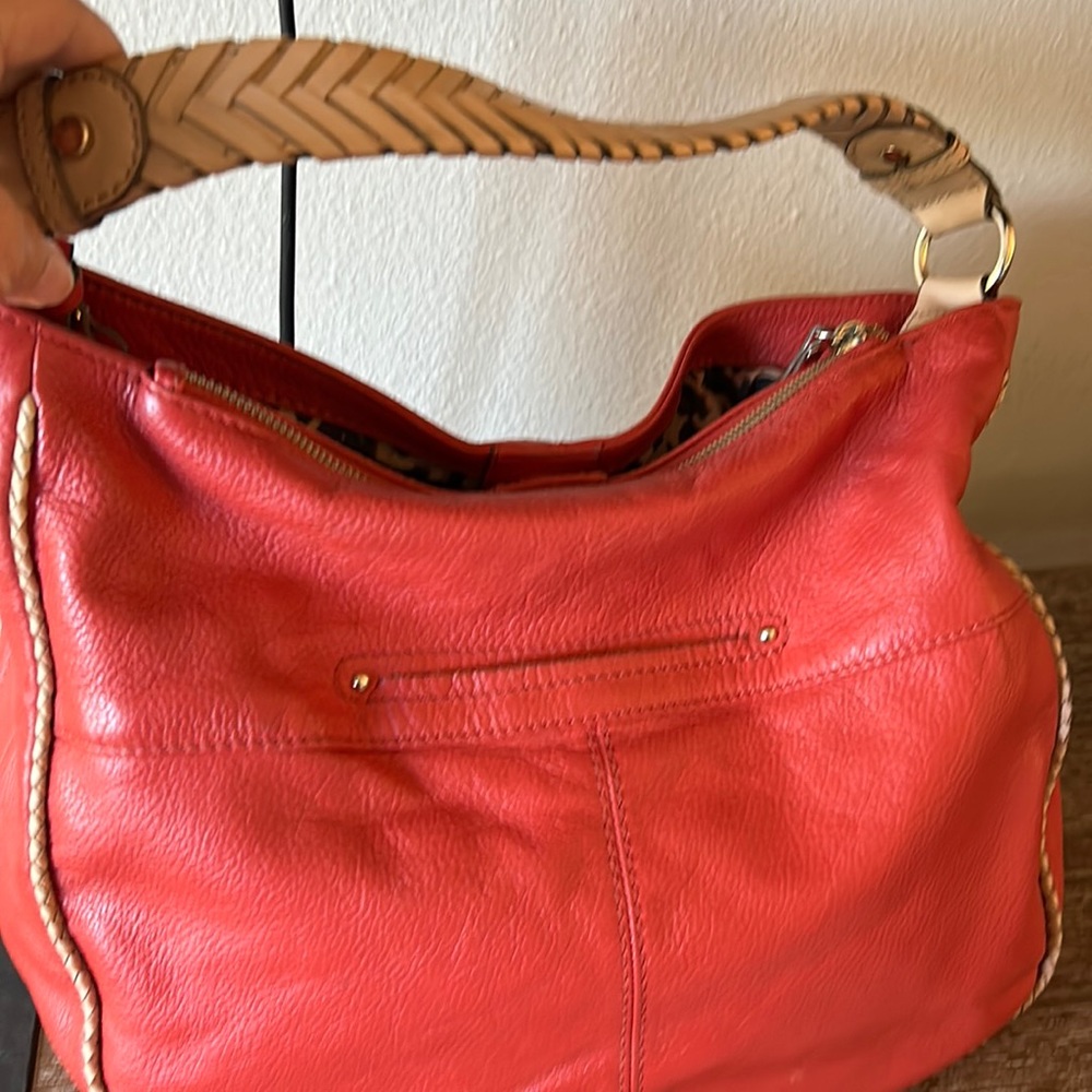 B Makowsky Leather Bag with Braided Shoulder Strap.